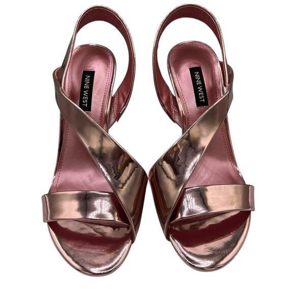 Nine West Rose Gold Patent Leather Slip On Stiletto Sandals 7.5M Luxe “Itzel” - Picture 1 of 6